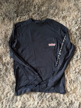 Vineyard Vines Navy Long-Sleeve Pocket Tee with Sleeve Logo